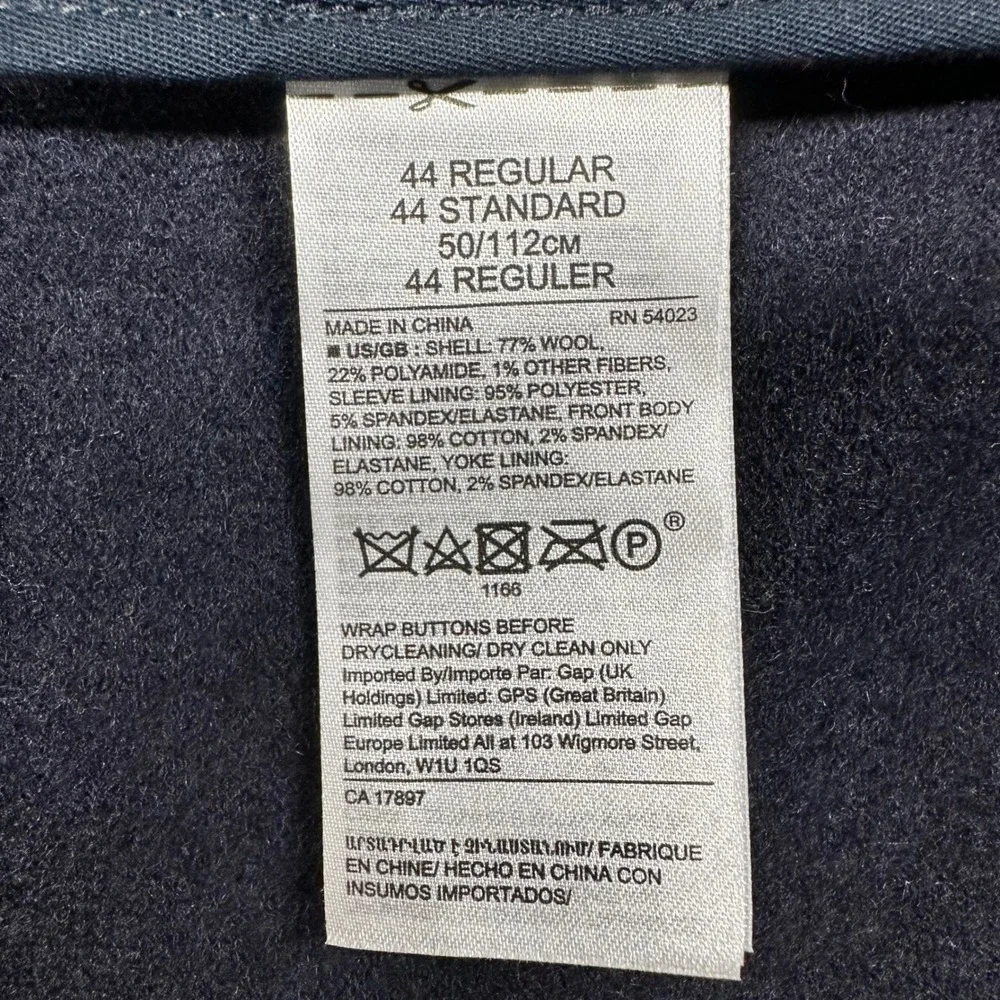 Banana Republic Mens 44R Slim Fit Navy Blue Mario Bellucci Italian Wool Blazer